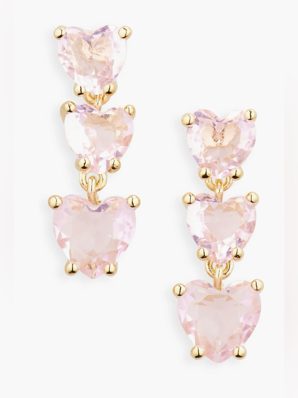 Nadri Pink Small Dainty Heart Linear Drop Earrings
